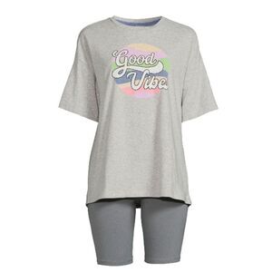 Short Sleeve T-shirt Top & Lounge Bike Short set, 2-Piece Size M